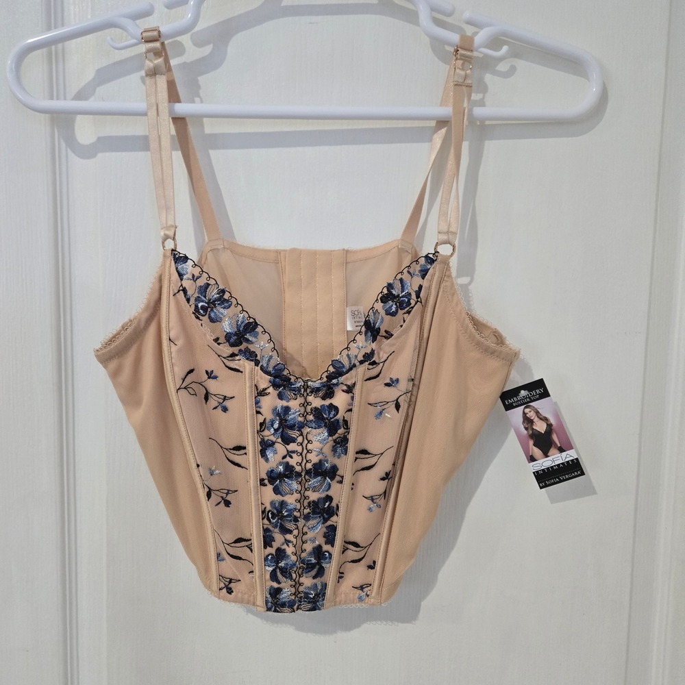 Sofia Intimate Embroidery Bustier Top Women XXL Toasted Almond NWT Floral Corset